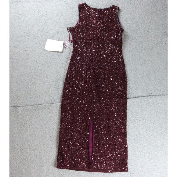 New Mac Duggal Dress 2 Red Burgundy Sleeveless Sequined Midi Sheath 5526 - Picture 3 of 11